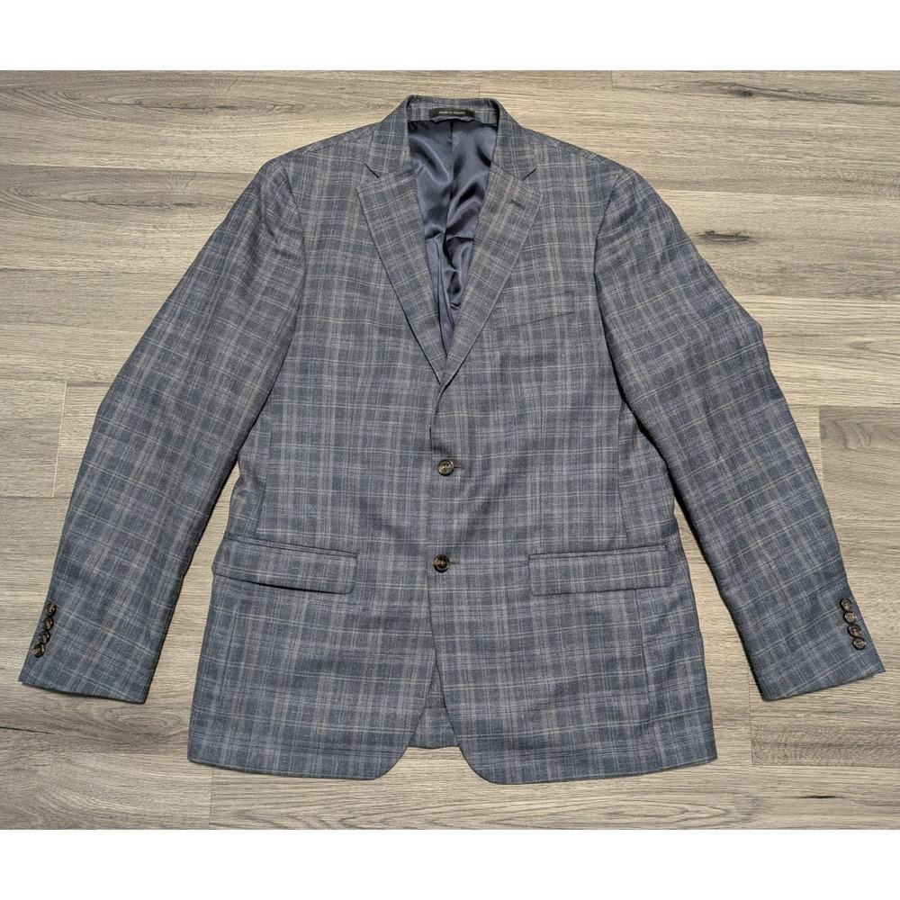 Lauren Ralph Lauren Men's Blue Tartan Plaid Wool Silk Linen Blazer Size 42L